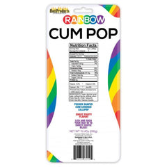 Rainbow Cum Pop back packaging showing nutrition facts label and sweet fruity flavor ingredients
