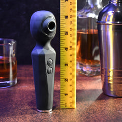 Rainbow Sucker wand next to ruler showing approximately 6-inch total height, dark atmospheric setting