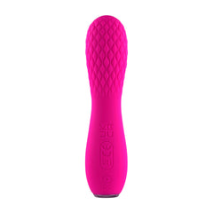 Close-up of Razzle Dazzle vibrator base showing CE certification and rechargeable port icons