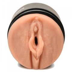 Close-up of realistic vaginal entry on the Mistress Double Shot soft BioSkin masturbator sleeve