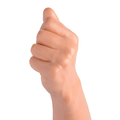 Close-up of the realistically sculpted clenched fist tip with lifelike skin-texture detail