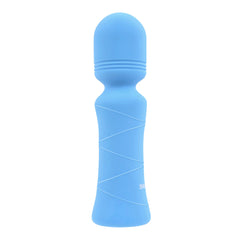 Rear angle of blue mini wand showing diagonal line texture detail on handle