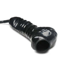 Rear angle of Guzzler penis sheath showing open hollow base and ridged exterior texture