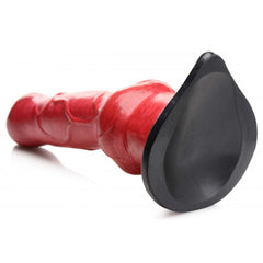 Rear angle of the Hell-Hound dildo highlighting the flat black silicone suction cup base