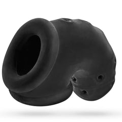 Rear angle of Oxballs Airlock revealing open base ring entry and textured soft silicone body