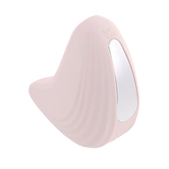 Rear angle of Palm Vibrator showing silver control button panel, UKCA marked