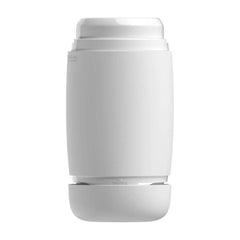Rear angle of Puffy Sugar White masturbator displaying smooth barrel shape and base vent