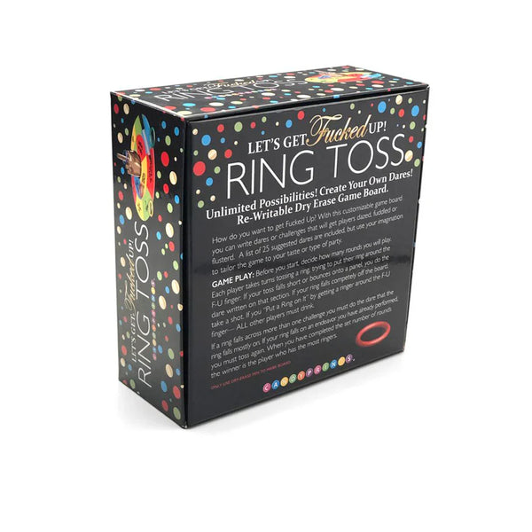 Rear angle of Ring Toss game box with complete rules, gameplay instructions, and dare suggestions