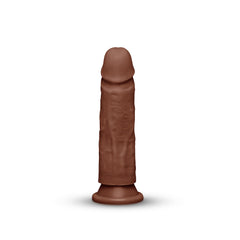 Rear angle of Together dark brown realistic dildo showing textured shaft detail