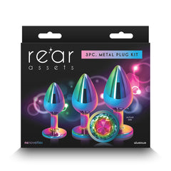 Rear Assets 3PC Metal Plug Kit packaging showing multicolor aluminum plugs and gem detail