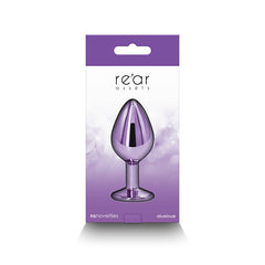 Rear Assets Medium purple plug displayed in closed NS Novelties box, front package view