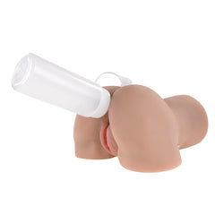 Rear Beauty stroker shown with lube bottle inserted into the integrated applicator port