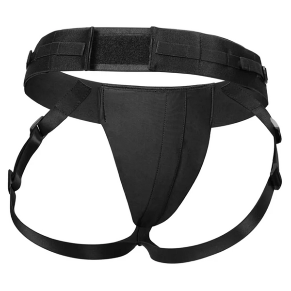 Rear view of black Lapis harness showing wide waistband with hook-and-loop closure