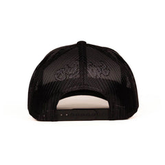 Rear view of black Sexy Living trucker cap showing full mesh back and adjustable snapback closure