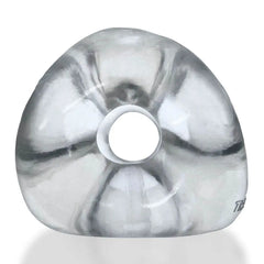 Rear detail of Tri-Sport XL clear cock ring showing rounded domed profile and center opening