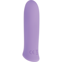 Rear view of Evolved Purple Haze compact vibrator showing CE certification markings