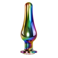 Rear view of Evolved Rainbow Metal Plug Large showing tapered neck and flared safety base