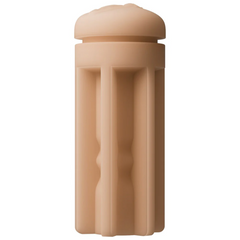 Rear exterior view of Solace Pro masturbator sleeve showing grooved soft-body casing
