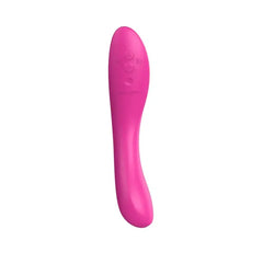 Rear view of the fuchsia Rave 2 vibrator showing control buttons on the curved body