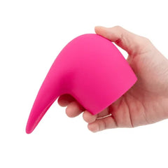 Rear view of hand gripping the Le Wand Flick attachment, highlighting hollow base fit