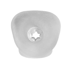 Rear opening of the Breeder sleeve showing star-shaped flexible entry in frosted clear