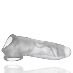 Rear view of Oxballs Dicker extender sleeve showing open base and cockring integration detail