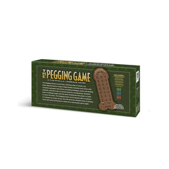 Rear panel of Little Genie Pegging Game box detailing rules and three sets of scoring pegs