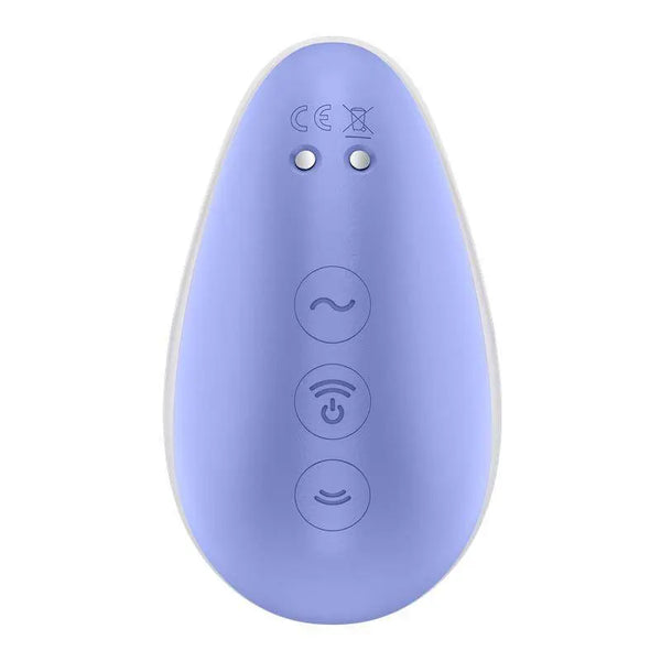 Rear view of Pixie Dust showing vibration, power, and air pulse buttons with charge pins