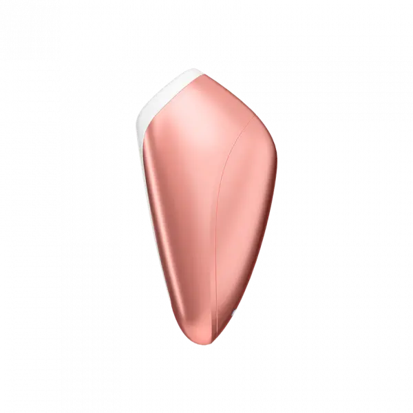Rear profile view of Love Breeze clitoral stimulator highlighting smooth rose gold silicone finish