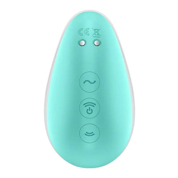 Rear view of Satisfyer Pixie Dust showing magnetic charging contacts and three-button control panel