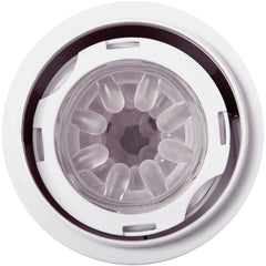 Rear suction-cup base and textured inner nub channel of the rechargeable vibrating stroker