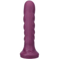 Rear view of the Tantus Echo Super Soft in deep currant, with brand logo embossed on base