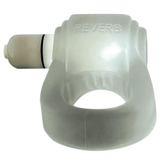 Rear three-quarter view of Glowdick cock ring with bullet inserted and stretchy ring base visible