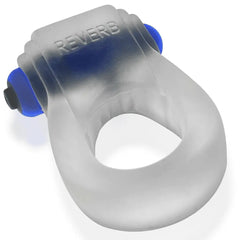 Rear three-quarter view of REVRING displaying embossed logo and dual blue vibe end caps
