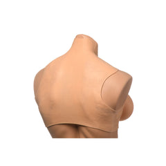 Rear three-quarter view of silicone breast form showing smooth back and high neckline construction