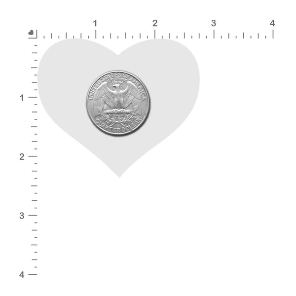 Red heart pastie size reference next to a quarter coin, approximately 3.5 inches wide
