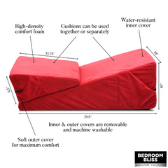 Red Love Cushion Set dimensions diagram: 29.5" long, high-density foam, washable dual covers