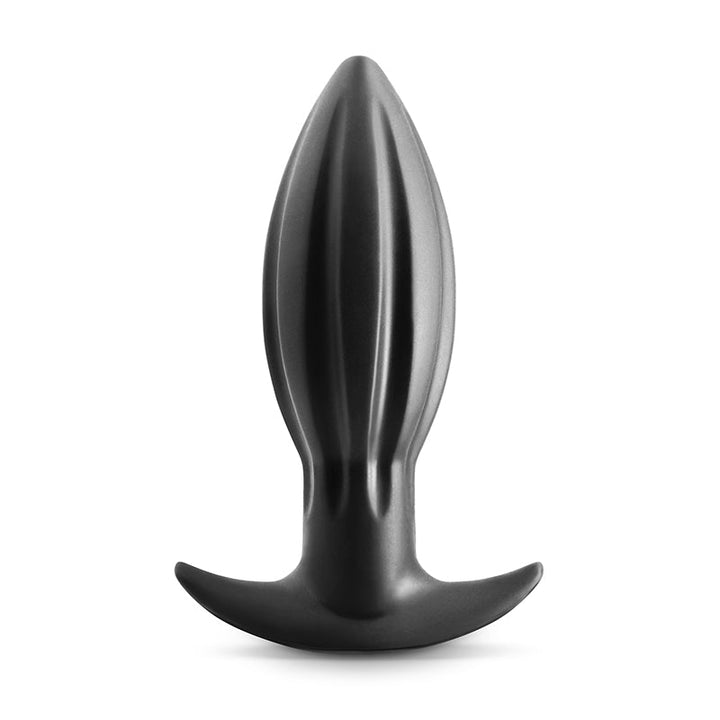 Renegade Bomba large black silicone anal plug, front view showing tapered tip and flared base