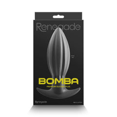 Renegade Bomba premium silicone plug in dark retail box, actual size shown on packaging
