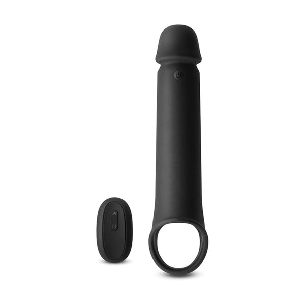 Renegade Brute vibrating extension sleeve in black silicone with ring and remote control