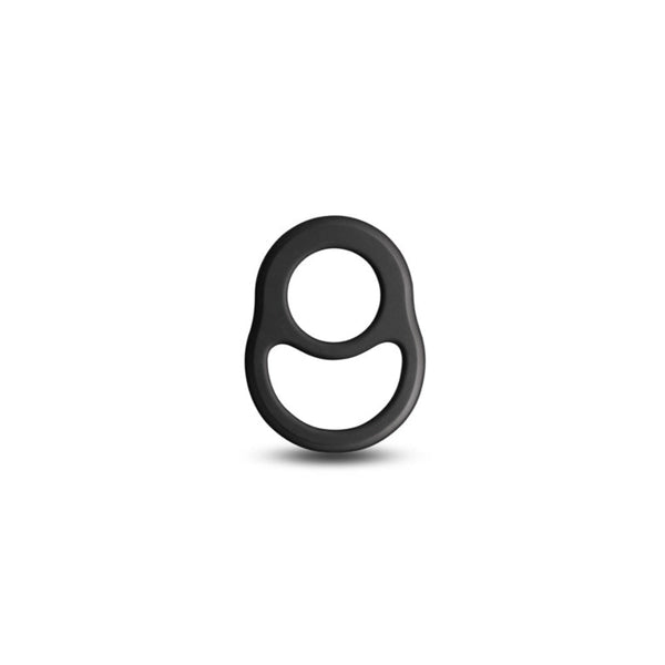 Renegade Cradle black silicone dual-loop cock ring, front view on white background