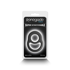 Renegade Cradle packaging showing super stretchable black silicone dual ring design