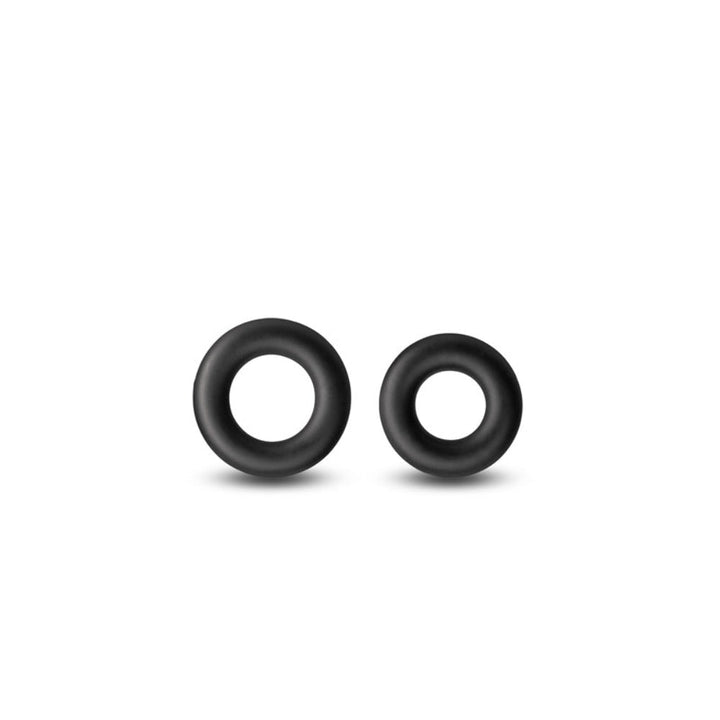 Renegade Erectus black silicone cock rings, two sizes, matte finish, white background