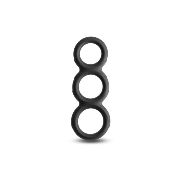 Renegade Threefold black silicone triple cock ring set, linked figure-eight design
