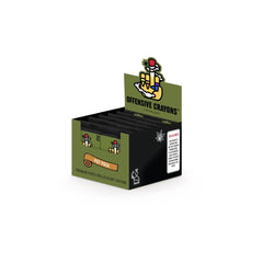 Retail display box open with multiple Offensive Crayons Pot Pack units arranged for counter sale
