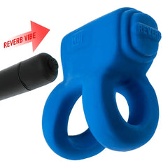 REVHAMMER blue dual-loop ring beside detached reverb bullet vibe, side angle view