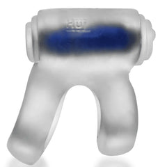 REVHAMMER clear ice ring with blue Reverb Vibe fully seated inside the integrated vibe chamber