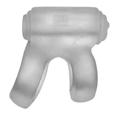 REVHAMMER clear ice shaft vibe ring viewed from front, showing dual-loop base and vibe housing