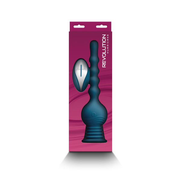 Revolution Hurricane anal toy in pink retail box with included remote control shown