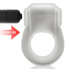 REVRING cock ring with black bullet vibe shown inserting from the side